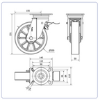 PU aluminium zwenkwiel geremd met topplaat  - 200mm - 800kg Kogellager