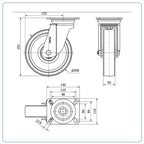 Nylon zwenkwiel met topplaat - 200mm - 800kg Kogellager