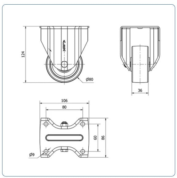 Nylon bokwiel - 80mm - 300kg
