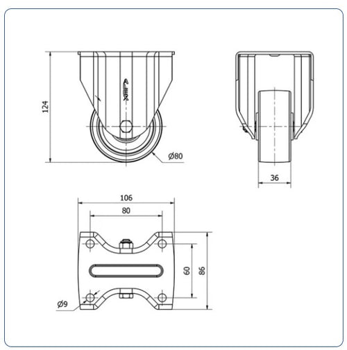 Nylon bokwiel - 80mm - 300kg