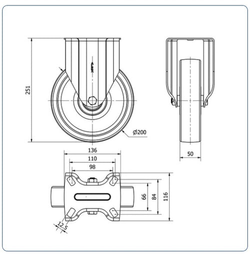 Nylon bokwiel - 200mm - 800kg Kogellager