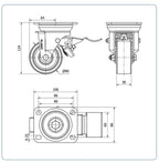 Nylon zwenkwiel geremd met topplaat - 80mm - 300kg