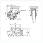 Nylon zwenkwiel geremd met topplaat - 100mm - 400kg Kogellager