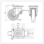 Nylon zwenkwiel geremd met topplaat - 125mm - 600kg Kogellager