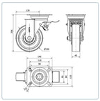 Nylon zwenkwiel geremd met topplaat - 150mm - 750kg Kogellager