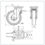 Nylon zwenkwiel geremd met topplaat - 200mm - 800kg Kogellager