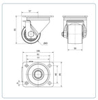 Zwart Nylon zwenkwiel met topplaat  - 65mm - 500kg Kogellager