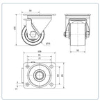 Zwart Nylon zwenkwiel met topplaat  - 75mm - 600kg Kogellager