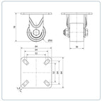 Zwart Nylon bokwiel  - 50mm - 300kg Kogellager