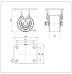 Zwart Nylon bokwiel  - 75mm - 600kg Kogellager