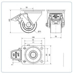 Zwart Nylon zwenkwiel geremd met topplaat  - 75mm - 600kg Kogellager