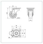Meubel zwenkwiel TPR met topplaat  - 40mm - 20kg Kogellager