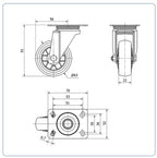 Meubel zwenkwiel TPR met topplaat  - 60mm - 40kg Kogellager