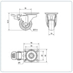 Meubel zwenkwiel TPR geremd met topplaat  - 40mm - 20kg Kogellager