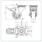 Meubel zwenkwiel TPR geremd met topplaat  - 50mm - 30kg Kogellager