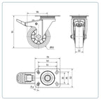 Meubel zwenkwiel TPR geremd met topplaat  - 60mm - 40kg Kogellager