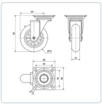 Transparant Meubel zwenkwiel met topplaat  - 75mm - 60kg