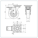 Transparant Meubel zwenkwiel geremd met topplaat  - 75mm - 60kg