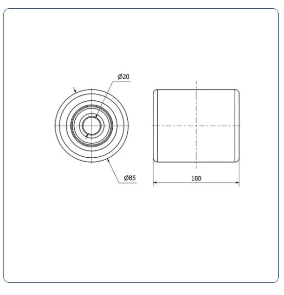 PU palletrol 85x100 - Asgatdiameter 20mm - Draagvermogen 1000kg