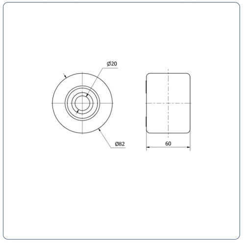 Nylon palletrol 82x60 - Asgatdiameter 20mm - Draagvermogen 650kg