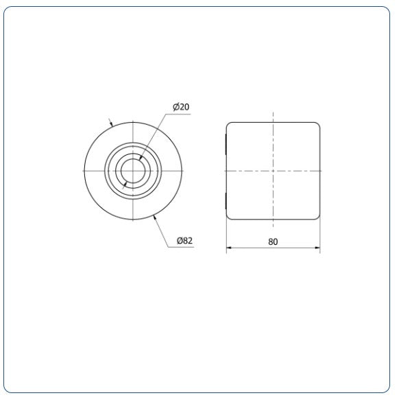 Nylon palletrol 82x80 - Asgatdiameter 20mm - Draagvermogen 800kg