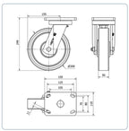 PU zwaarlast zwenkwiel- 200mm - 1100kg Kogellager