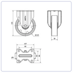 PU aluminium bokwiel  - 125mm - 250kg Kogellager