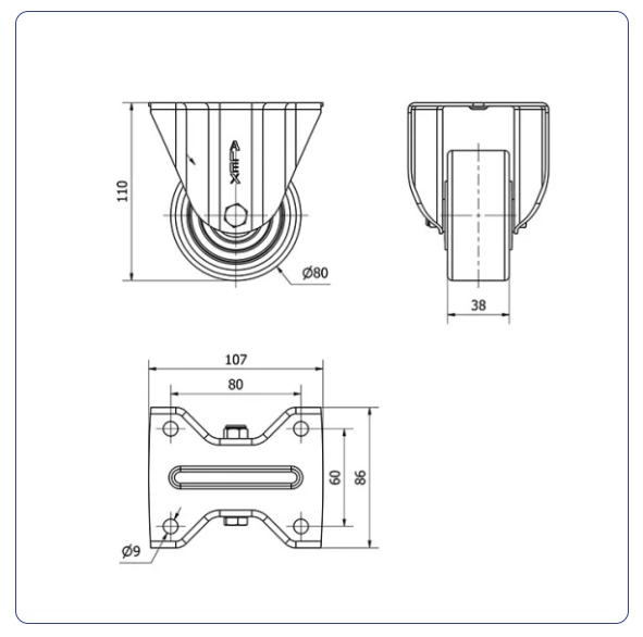 PU aluminium bokwiel  - 80mm - 200kg Kogellager