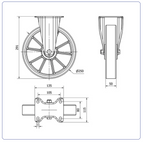 PU aluminium bokwiel  - 250mm - 400kg Kogellager