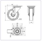 PU aluminium zwenkwiel met topplaat  - 125mm - 250kg Kogellager