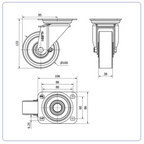 PU aluminium zwenkwiel met topplaat  - 100mm - 250kg Kogellager