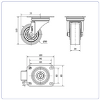 PU aluminium zwenkwiel met topplaat  - 80mm - 200kg Kogellager