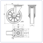 PU aluminium zwenkwiel met topplaat  - 200mm - 400kg Kogellager