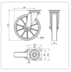 PU aluminium zwenkwiel met topplaat  - 250mm - 400kg Kogellager