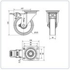 PU aluminium zwenkwiel geremd met topplaat  - 125mm - 250kg Kogellager