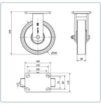 PU zwaarlast bokwiel- 200mm - 800kg Kogellager