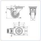 PU aluminium zwenkwiel geremd met topplaat  - 80mm - 200kg Kogellager