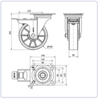 PU aluminium zwenkwiel geremd met topplaat  - 160mm - 400kg Kogellager
