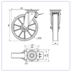 PU aluminium zwenkwiel geremd met topplaat  - 250mm - 400kg Kogellager