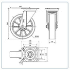 PU aluminium  zwenkwiel met topplaat versterkt  - 200mm - 700kg Kogellager