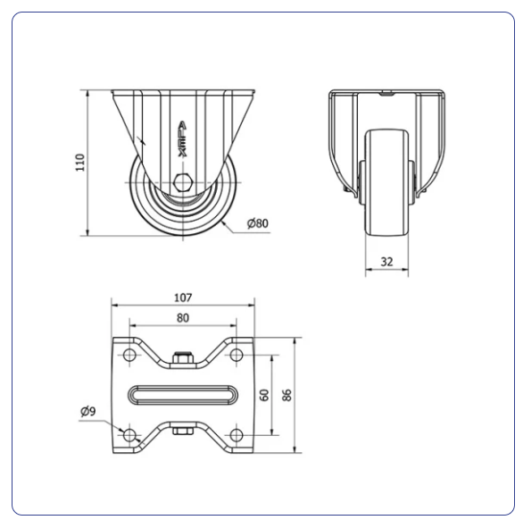 PU bokwiel - 80mm - 150kg Rollen