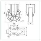 PU aluminium  zwenkwiel bokwiel versterkt  - 200mm - 700kg Kogellager