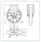 PU aluminium  zwenkwiel bokwiel versterkt  - 250mm - 700kg Kogellager