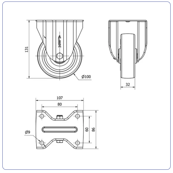 PU bokwiel - 100mm - 180kg Rollen