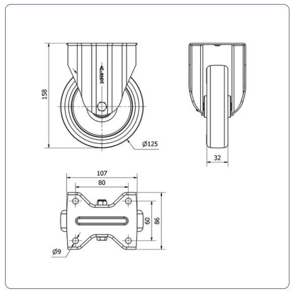 PU bokwiel - 125mm - 180kg Rollen