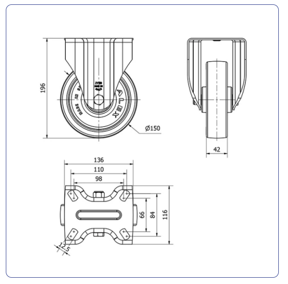 PU bokwiel - 150mm - 300kg Rollen