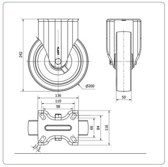 PU bokwiel - 200mm - 400kg Rollen