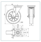 Premium PU aluminium  zwenkwiel met topplaat versterkt  - 200mm - 700kg Kogellager