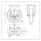 Premium PU aluminium  bokwiel versterkt  - 200mm - 700kg Kogellager