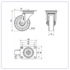 PU zwenkwiel met topplaat - 100mm - 180kg Rollen